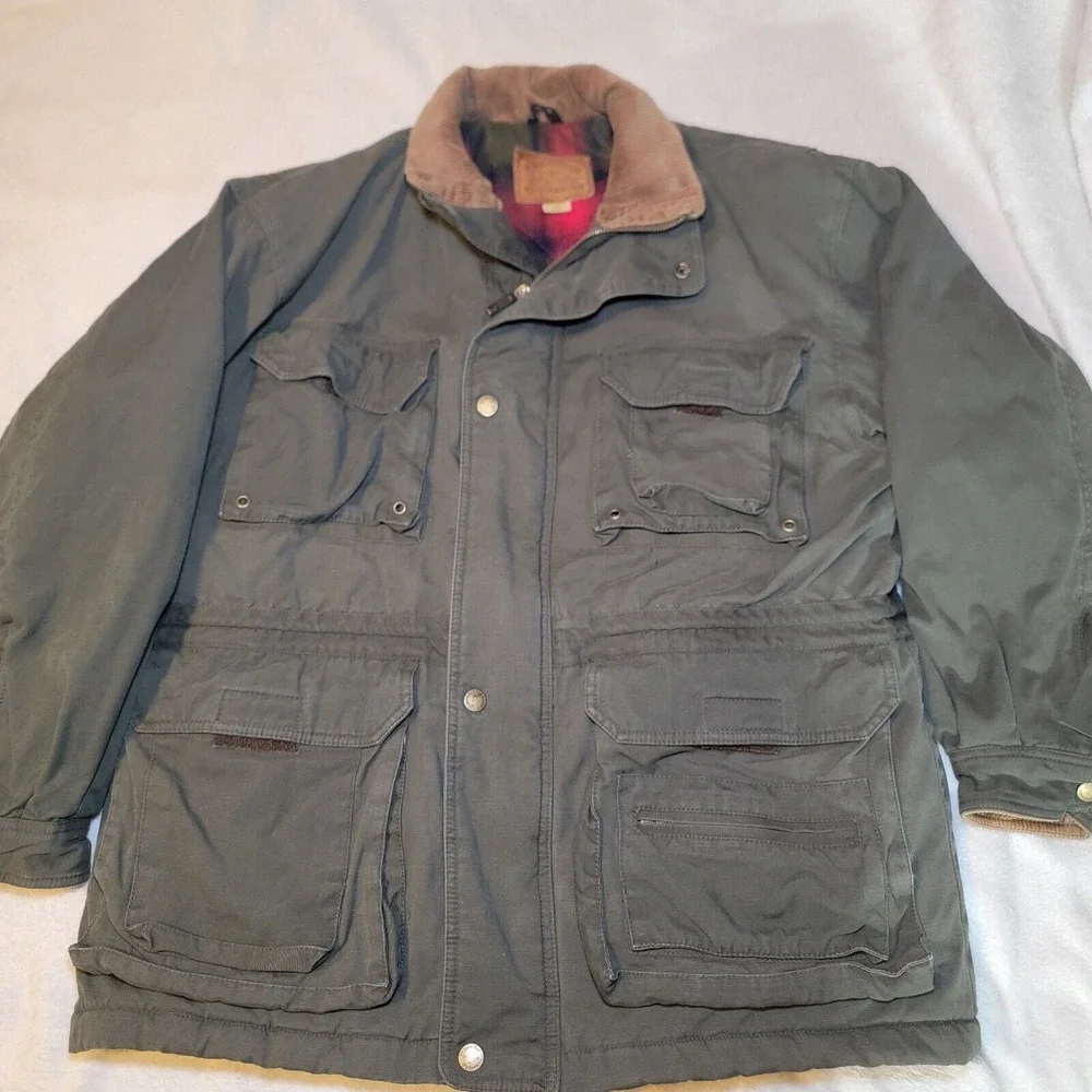 Vtg St Johns Bay Barn Chore Jacket Men Med Olive Corduroy Collar Flannel Quilted